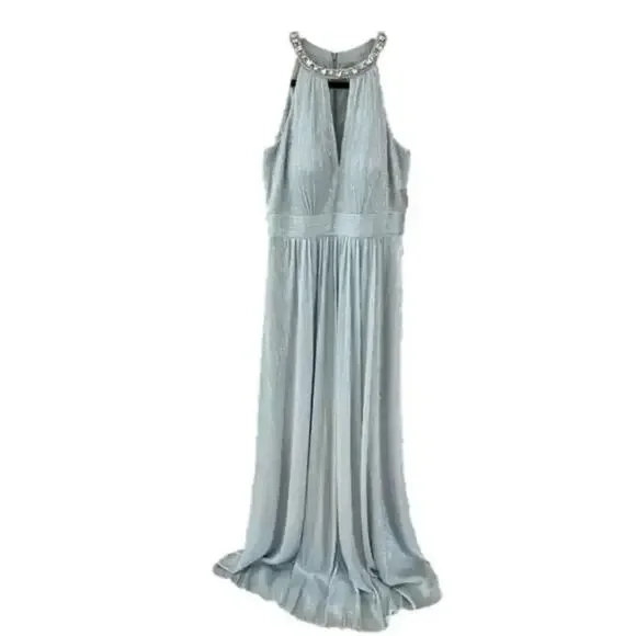 Eliza J Women's Gown Formal Shimmering Cutout Halter Dress Blue Size 6 NWT - Picture 2 of 7